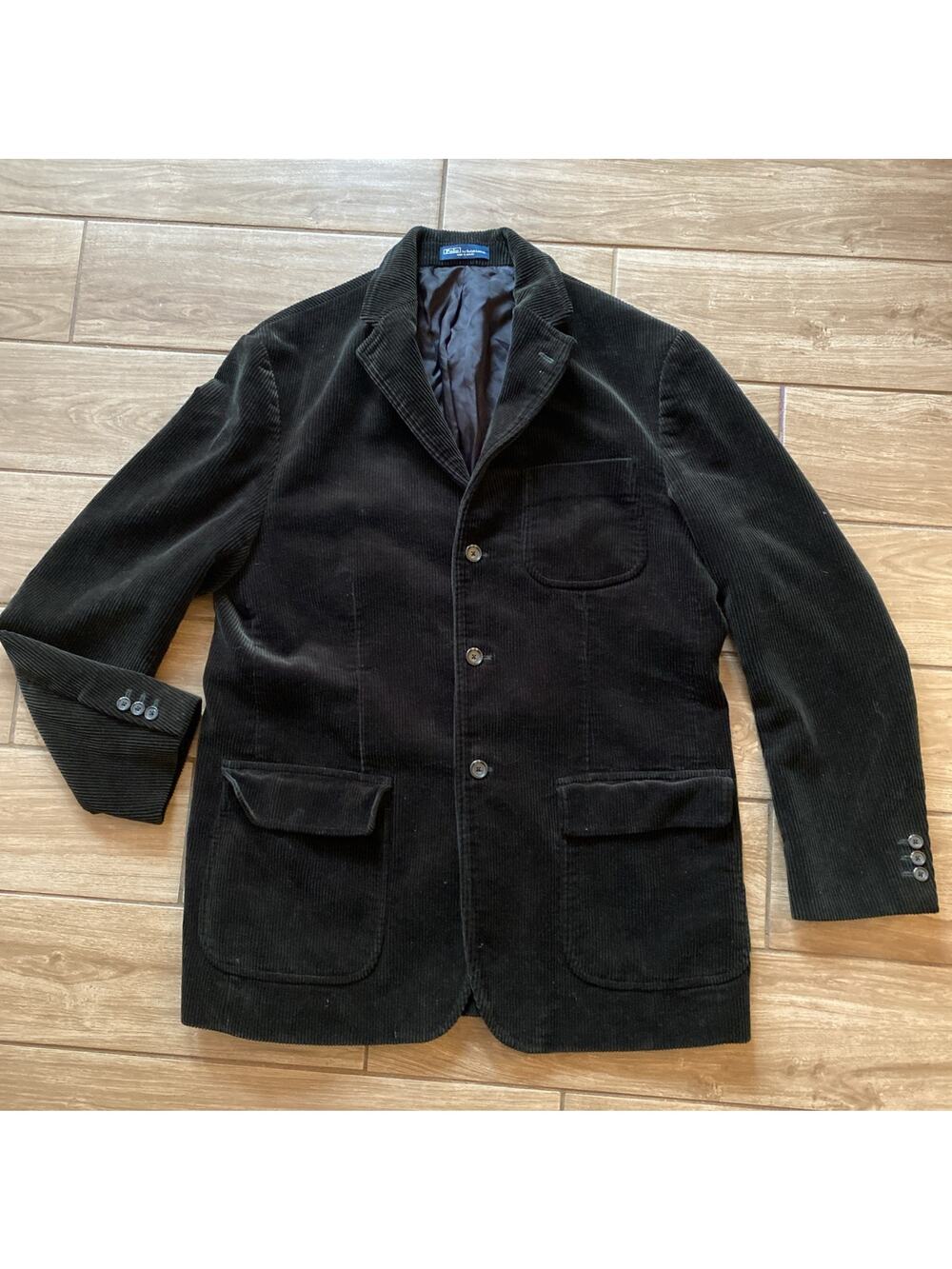 Vintage Ralph Lauren Black Corduroy Suit Jacket Blazer Chore Sport Coat Large